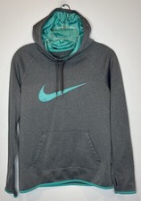 Nike Dri-Fit Women  s Size Small Hoodie Pullover Gray Teal w/ Pocket Thumb Hole