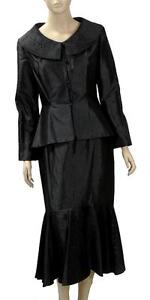 New Women's GMI Two Piece Church Suit Black Rhinestone Design Flounce ...