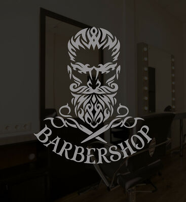 Vinyl Wall Decal Barbershop Logo Scissors Hipster Beard Stickers (3587ig)