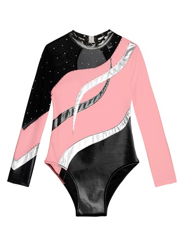 US Girl's Shiny Dance Outfits Long Sleeve Gymnastics Leotard Rhinestone Jumpsuit - Picture 86 of 89