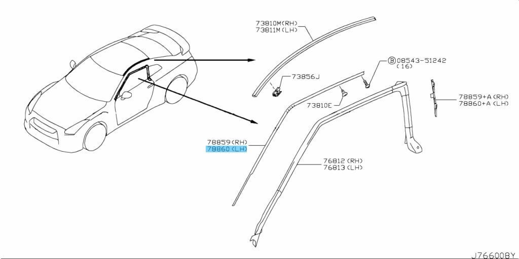 NISSAN GT-R GTR R35 2009-2021 Genuine Weatherstrip Retainer Left
