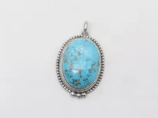 Large Navajo Handmade Pendant Sterling Silver and Prince Turquoise