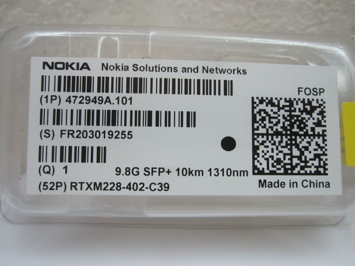 NOKIA FOSP 472949A.101 9.8G SFP+ 10km 1310nm 52P RTXM228-402 NOKIA FOSP 472949A.101 9.8G SFP+ 10km 1310nm 52P RTXM228-402
