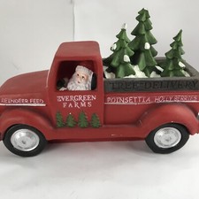 Christmas Vintage Classic Red Pickup Truck Evergreen Tree Farms Santa Decor