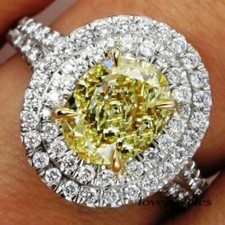 3.50CT Oval Cut Real Citrine 14K 2-Tone Gold Over Split Shank Halo Wedding Ring