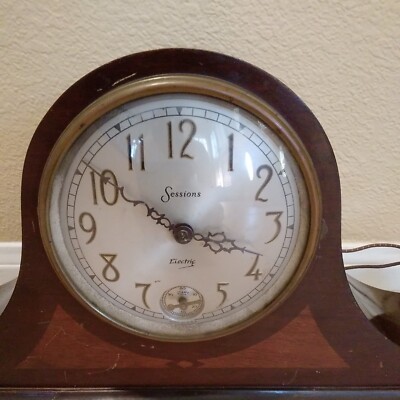 Vintage Large Sessions Electric Wood Mantle Clock Chapel Chimes No