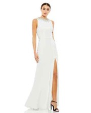 Mac Duggal White Rhinestone Beaded Collar Column Gown Size 2 398