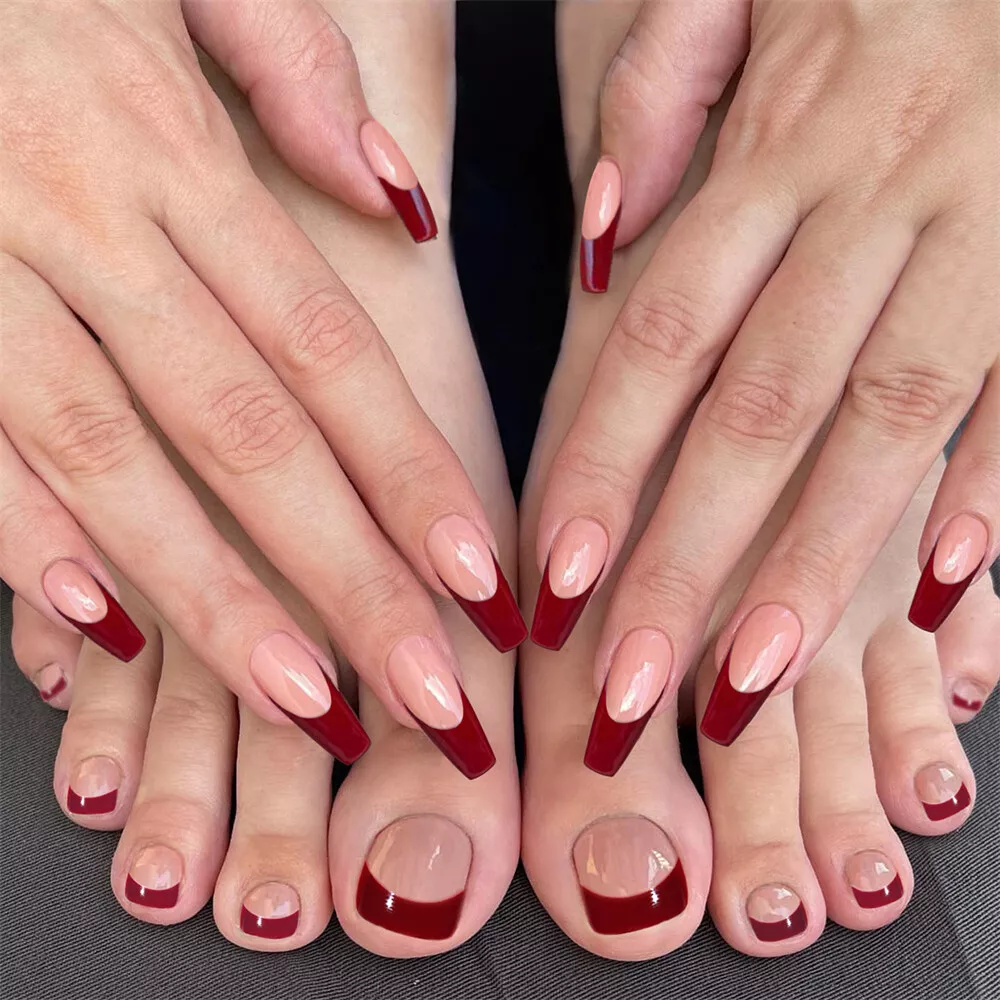 Elegant Red French with Bowtie Medium Length Press-On Nails – Belle Rose  Nails