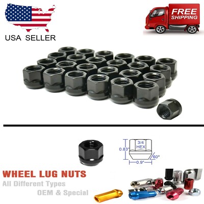24 PCs 12X1.25 OPEN END BULGE BLACK LUG NUTS