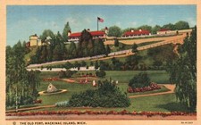 The Old Fort Mackinac Island Military Outpost Michigan MI Vintage Postcard 1948