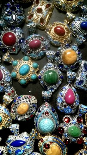 Collier Style Tibétain Fantaisie - Verre Coloré Turquoise Sur Alliage Argenté - Pour Femme - Neuf Sans Emballage