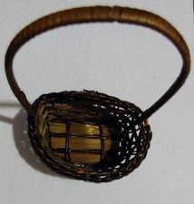 Mini Brown Oblong Wicker Decorative Basket 3 1/2" x 2 1/2" x 5 in Total Height