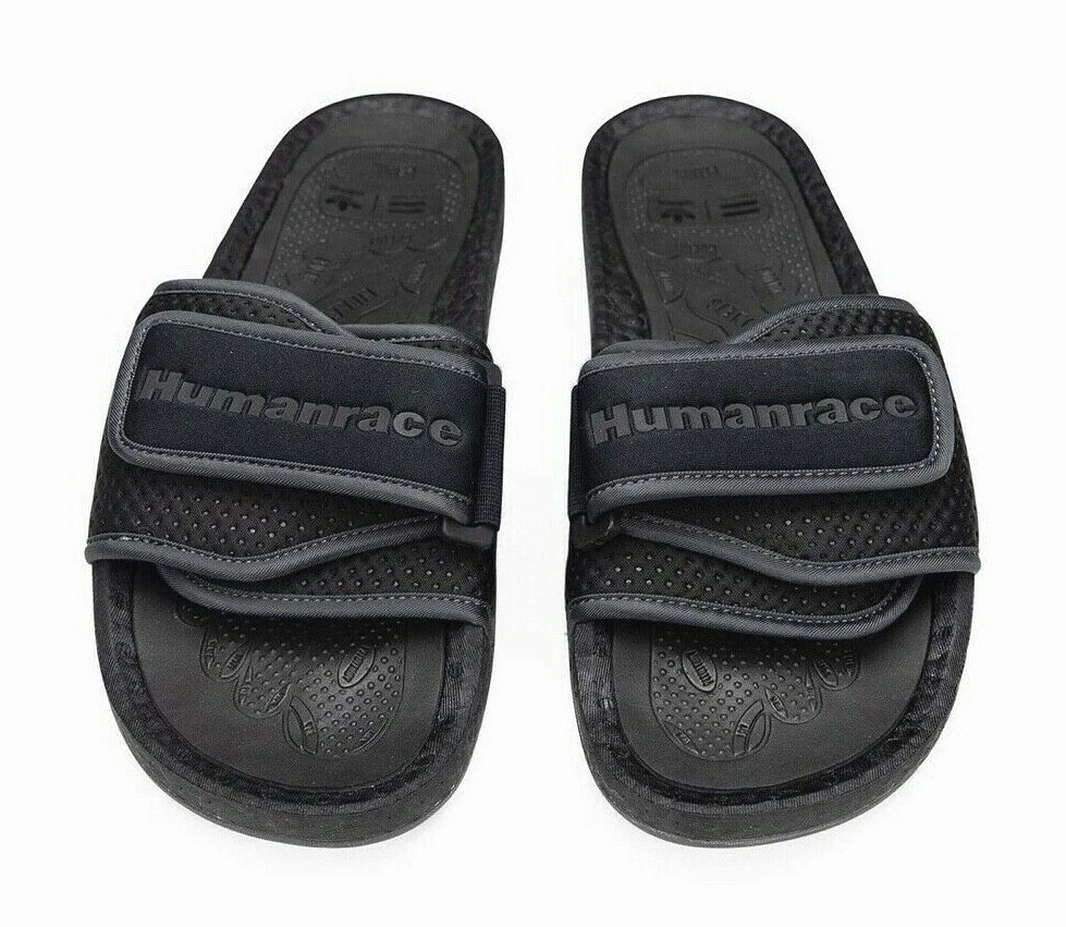 Adidas Originals Human HU Logo Pharrell Triple Black Sliders Slide Donna Uomo 6UK