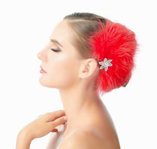 Red Rhinestone Star Feather Dance Hair Accessory Fascinator Woman Headpiece