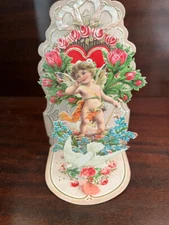 Early 20th century Valentine 3-D Pop Open Die Cut Card Cherub & Dove