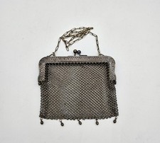 Antique Mesh Purse Bag Chain Handle German Silver Mark Art Nuveau Chatelaine