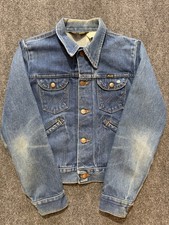 Vintage 70s Wrangler Denim Jacket Trucker Size 18 Patches Distressed Faded
