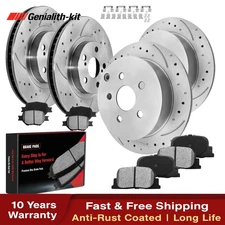 Front and Rear Drilled Disc Rotors Ceramic Brake Pads for 2005 - 2010 Scion tC
