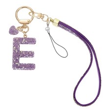 Initial Letter Keychain for Women Bling Letter A-Z Key Chain Charm Purple-E