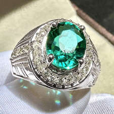 AAA Green Emerald Handmade Silver Ring - 925 Sterling Silver - Engagement Ring