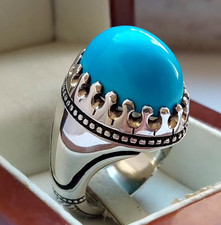 Natural Blue Turquoise Rings Big Feroza Gemstone Handmade 925 Sterling Silver