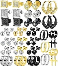 25-Pairs Earrings for Men,14K Gold-Plated Earrings Stud Kit for Men Women Fashio