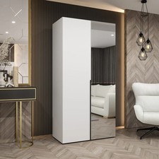 Brand New Hinged Mirrored Door Wardrobe Alicante II in White- 100 cm Wide