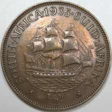1935 South Africa One Half Penny - Cleaned (Lot#1)