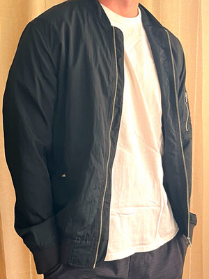 Jack & Jones Premium Men's Black Bomber Jacket Size L Short Zip Front