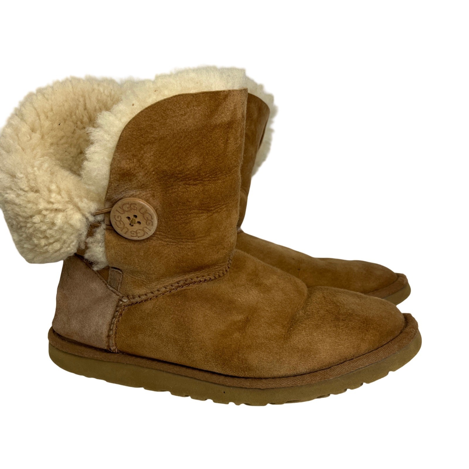 UGG Bailey Button Short Chestnut Shearling Boots … - image 4
