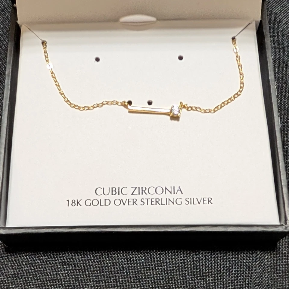 Collar Bernini gigante de una sola barra para mujer con circonita cúbica de oro de 18 quilates sobre esterlina de 16"-18" Foto 2 de 4