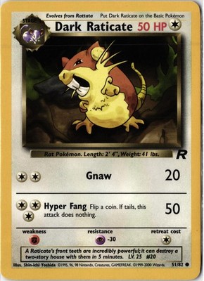 Dark Raticate Unlimited Common Team Rocket 51/82 NM