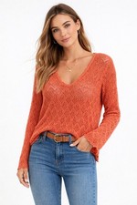 90s Vintage Coral Crochet Sweater Top Sz L Mercerized Cotton Boho Beach Cover Up