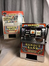 Bandit Bank One Arm Bandit Jackpot Piggy Bank + Orig Box Casino Machine Coins