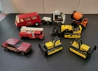 Lot 8 Vintage Yellow Tonka Fire Truck Tractors Car Police Cement Diecast Plastic