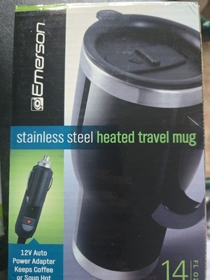 Emerson Stainless Steel Heated Coffee Travel Mug 12v Auto Power Adapter 14oz NIB