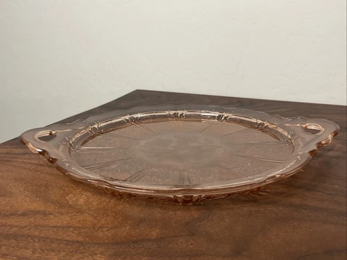 Vintage Jeannette Depression Glass CAKE PLATE Cherry Blossom Pink 10.25” (H)