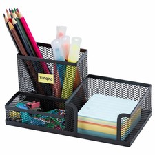 Black Mesh Pen Holder - Multipurpose Mesh Desk Organizers Large Capacity Offi...