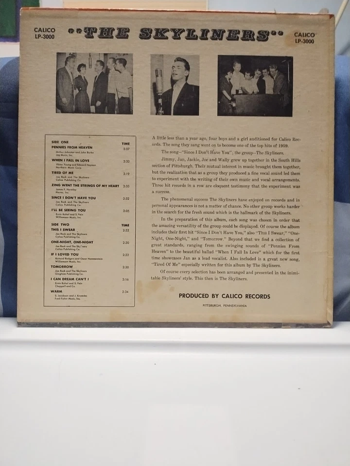 THE SKYLINERS Scarce Doo-Wop FIRST PRESS 1959 DG CALICO LP Jimmy Beaumont HEAR! - Image 3 of 4
