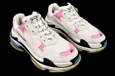 BALENCIAGA Triple S Leather-Free Full Washed Sneakers Pink/White