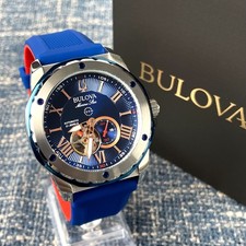 Bulova Marine Star Automatic Blue Dial Blue Rubber Strap Men's Watch 98A282