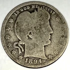 1894 P Barber Quarter Dollar 25 Cents Circulated Condition - 1853