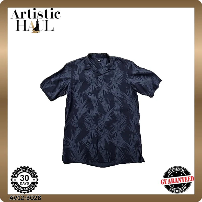 Uniqlo Men's Navy Hawaiian Leaf Rayon Shirt Size S Short Sleeve