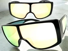 Modern Biker Retro Wrap Blinder Shield Raver DJ SUNGLASSES Black Frame Pink Lens