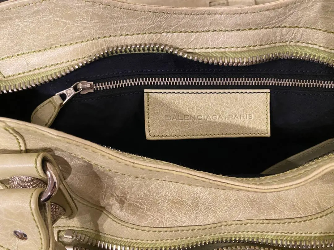 BALENCIAGA The Giant City bag 2way Handbag Beige Leather  Auth Silver GOOD thumbnail 4