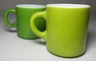 VTG Hazel Atlas Milk Glass Set Of 2 Green & Lime Green Mugs Orange Peel Texture