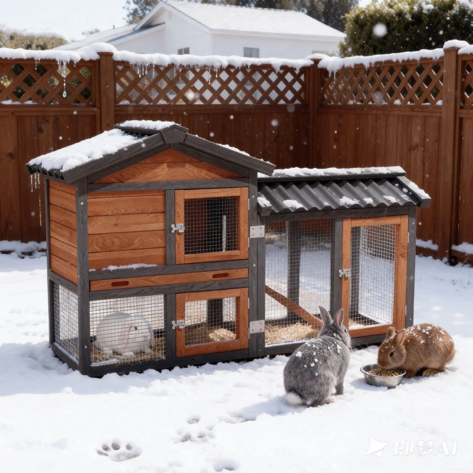 Wooden Rabbit Hutch with Run - Outdoor Indoor Bunny Cage and Chicken Coop House - Image 4 of 4