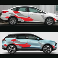 Car Racing Sport Side Body Side Fender Vinyl Decal Stickers Accessories Red/Grey