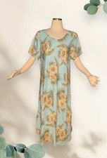 HIBISCUS COLLECTION HAWAII Seafoam Green FLORAL Dress Short Sleeves Women's XL