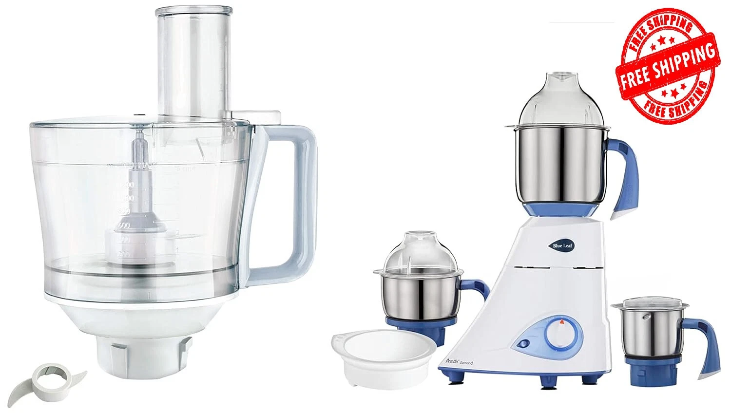 Preethi Steel 3-Jar Mixer Grinder & Atta Kneader 750-Watt, Blue Mixer Grinder
